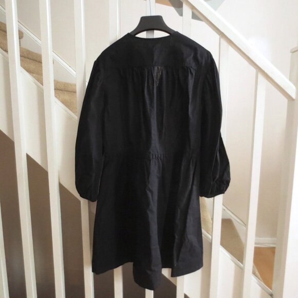 H&M Black Cotton Linen Blend Drawstring Summer Dress with Puff Blouse Sleeves - Picture 2 of 6